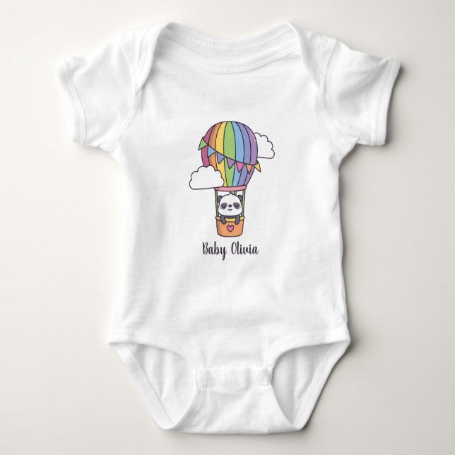 Niedliches Baby Panda in Heißluftballon Baby Strampler (Vorderseite)