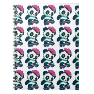 Niedliches Baby Panda mit Mohawk Skater Panda Notizblock