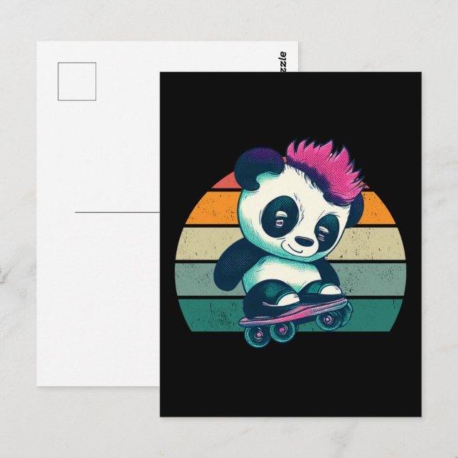 Niedliches Baby Panda mit Mohawk | Skater Panda Postkarte (Vorne/Hinten)