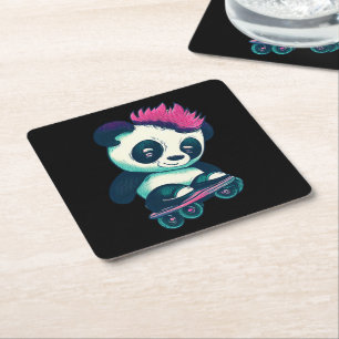 Niedliches Baby Panda mit Mohawk Skater Panda Rechteckiger Pappuntersetzer