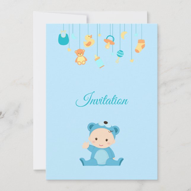 Niedliches Baby-Party blau Einladung (Vorderseite)