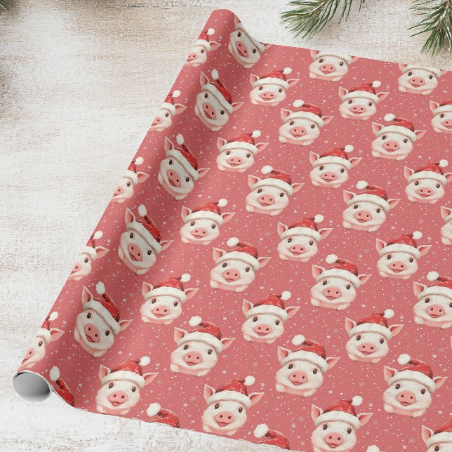 Niedliches Baby Pig in Weihnachtsmannmütze Geschenkpapier (Von Creator hochgeladen)