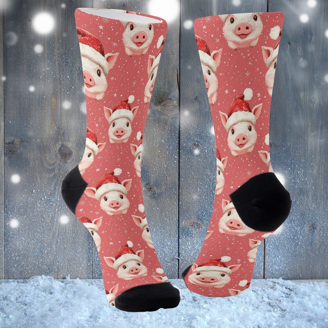 Niedliches Baby Pig in Weihnachtsmannmütze Socken (Von Creator hochgeladen)