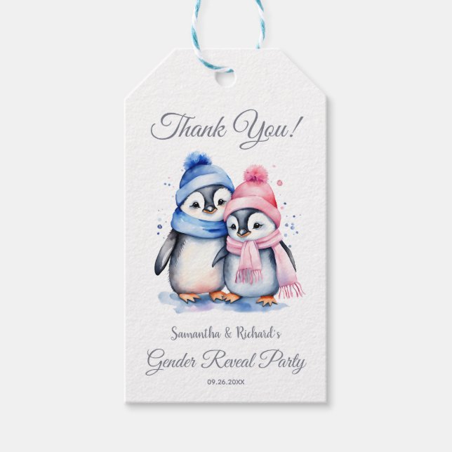 Niedliches Baby Pinguin Winter Gender Reveal Gastg Geschenkanhänger (Vorderseite)