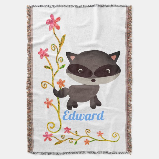 Niedliches Baby Raccoon mit Blume Decke (Vorderseite Vertikal)