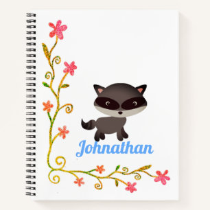 Niedliches Baby Raccoon mit Blume Notizbuch