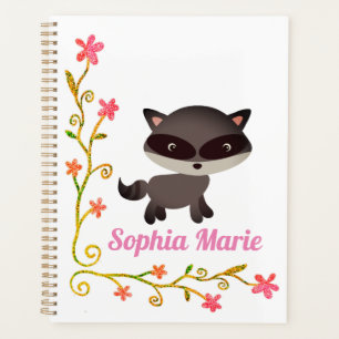 Niedliches Baby Raccoon mit Blume Planer