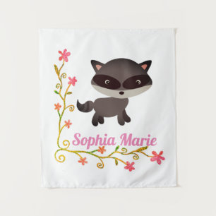 Niedliches Baby Raccoon mit Blume Wandteppich