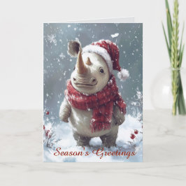 Niedliches Baby Rhino in der Schnee Weihnachtskart Karte