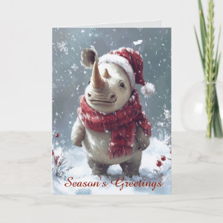 Niedliches Baby Rhino in der Schnee Weihnachtskart Karte