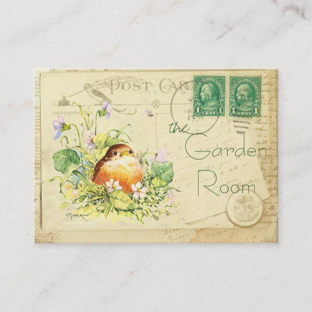 Niedliches Baby Robin mit Violetten Visitenkarte (Vorderseite)