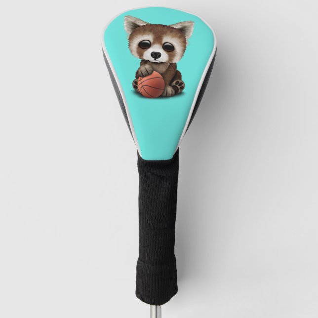 Niedliches Baby-roter Panda, der mit Basketball Golf Headcover (Vorderseite)