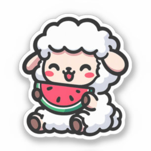 Niedliches Baby Sheep Eating a Watermelon Aufkleber