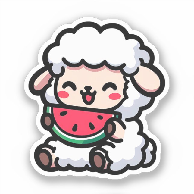 Niedliches Baby Sheep Eating a Watermelon Aufkleber (Vorderseite)
