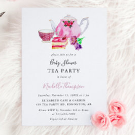 Niedliches Baby Shower Tee Party Pink Teekanne Scr Einladung