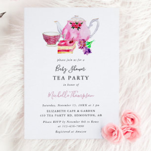 Niedliches Baby Shower Tee Party Pink Teekanne Scr Einladung