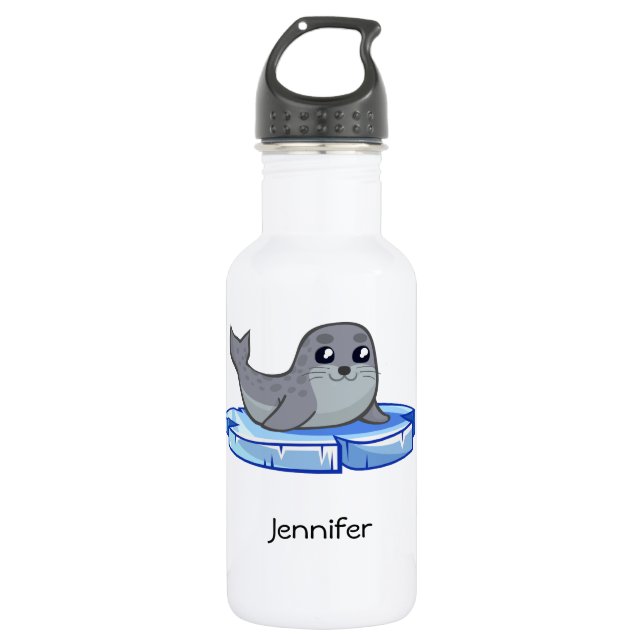 Niedliches Baby Siegel Cartoon Name Kinder Trinkflasche (Vorderseite)