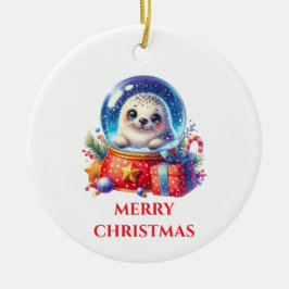 Niedliches Baby Siegel Weihnachten Keramik Ornament