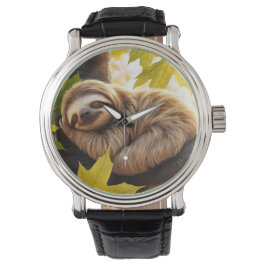 Niedliches Baby-Sloth-Schlaf im Baum Armbanduhr