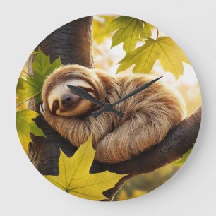 Niedliches Baby-Sloth-Schlaf im Baum Große Wanduhr