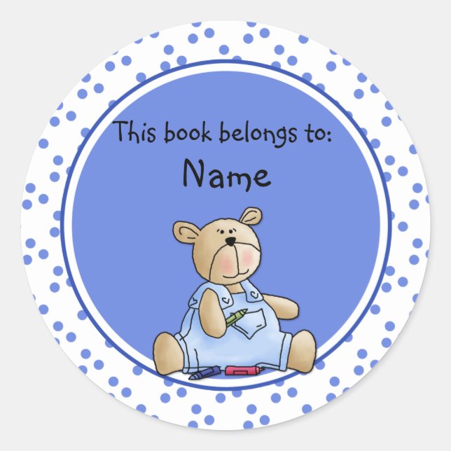 Niedliches Baby-Teddy-Buchzeichen Runder Aufkleber (Vorderseite)