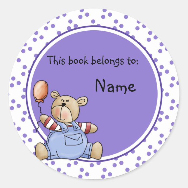 Niedliches Baby-Teddy-Buchzeichen Runder Aufkleber (Vorderseite)