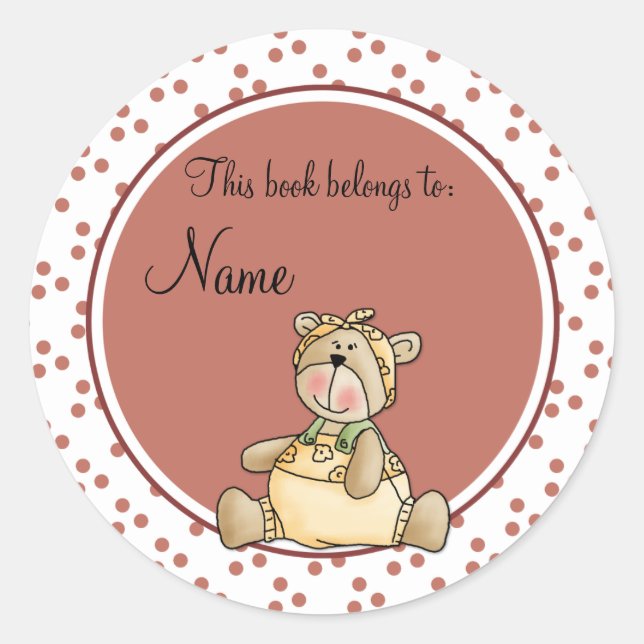 Niedliches Baby-Teddy-Buchzeichen Runder Aufkleber (Vorderseite)
