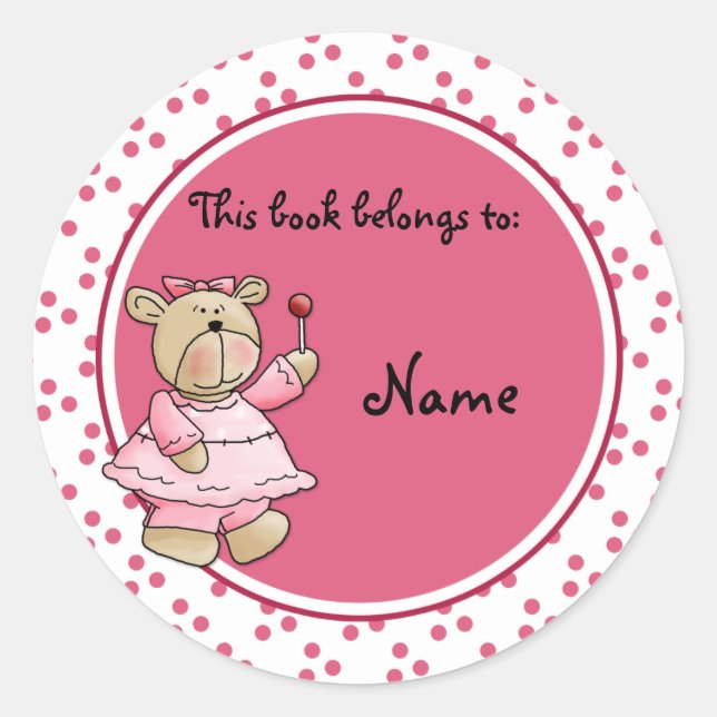 Niedliches Baby-Teddy-Buchzeichen Runder Aufkleber (Vorderseite)