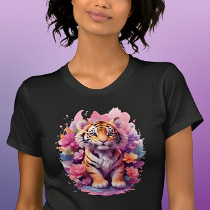Niedliches Baby Tiger in Blume T-Shirt