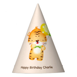Niedliches Baby Tiger mit Ballon, Geburtstag Partyhütchen