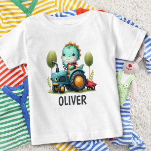 Niedliches Baby Trex Dinosaur auf einem Blue Trakt T-shirt