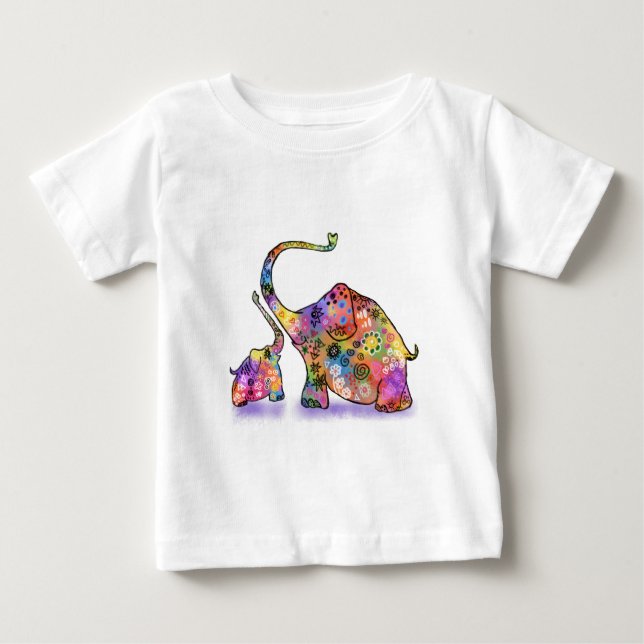 Niedliches Baby und Mama Elephant Baby T - Shirt (Vorderseite)