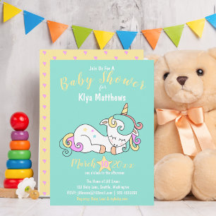 Niedliches Baby Unicorn, Babydusche farbig Einladung