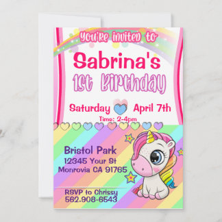 Niedliches Baby Unicorn Einladung zum ersten Gebur