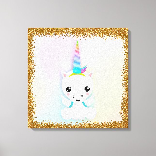Niedliches Baby Unicorn mit Flügeln Leinwanddruck (Vorderseite)