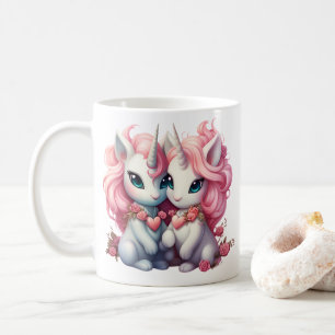 Niedliches Baby Unicorns Cuple für Valentinstag Ge Kaffeetasse