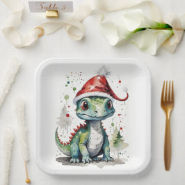 Niedliches Baby Weihnachten Dinosaurier in einer W Pappteller