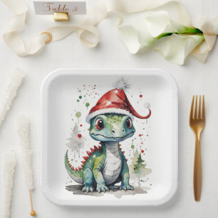 Niedliches Baby Weihnachten Dinosaurier in einer W Pappteller