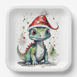 Niedliches Baby Weihnachten Dinosaurier in einer W Pappteller