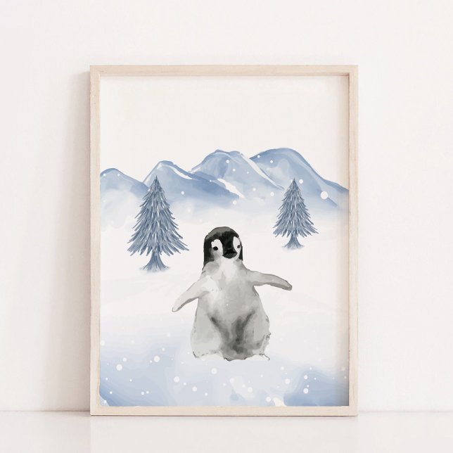 Niedliches Baby Winter Pinguin Kinderzimmer Wandde Poster (Cute Baby Winter Penguin Nursery Wall Decor)