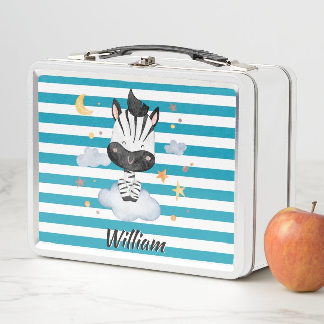 Niedliches Baby Zebra auf Wolken Sternen Moon Blue Metall Brotdose (Beispiel)