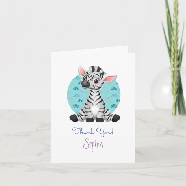 Niedliches Baby Zebra Cartoon, Name der Abteilung  Dankeskarte (Vorderseite)
