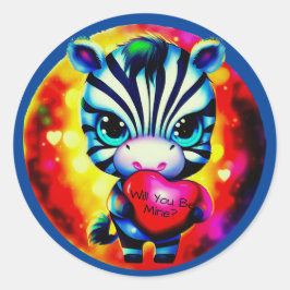 Niedliches Baby Zebra mit Herz Runder Aufkleber