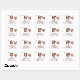 Niedliches Babybunny African American Children Dus Quadratischer Aufkleber