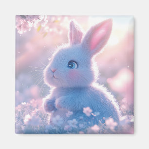 Niedliches Babykaninchen auf einer Blumenwiese Magnet