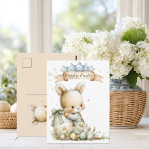 Niedliches Babykaninchen in Schlafanzug mit einem Postkarte