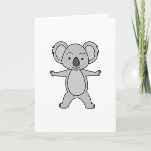 Niedliches Babykoala mit einem Lächeln beim Stehen Karte