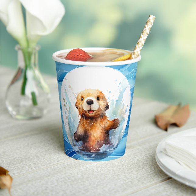 Niedliches Babymeer Otter in Wasser Splash Persona Pappbecher (In Situ)