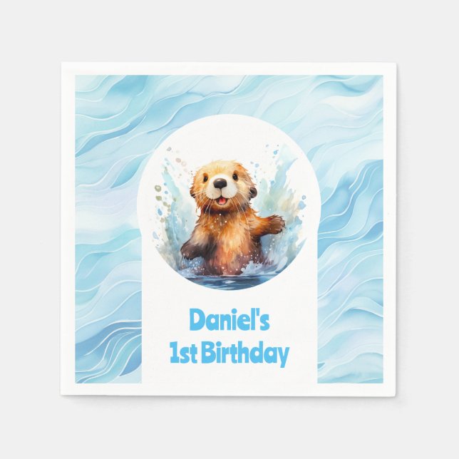 Niedliches Babymeer Otter in Wasser Splash Persona Serviette (Vorderseite)