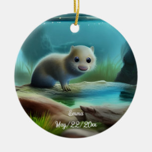 Niedliches Babyotter im Teich - personalisierbar Keramik Ornament